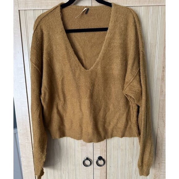 Free People Princess Sweater Gold Fuzzy Vneck Pullover S - Picture 5 of 5